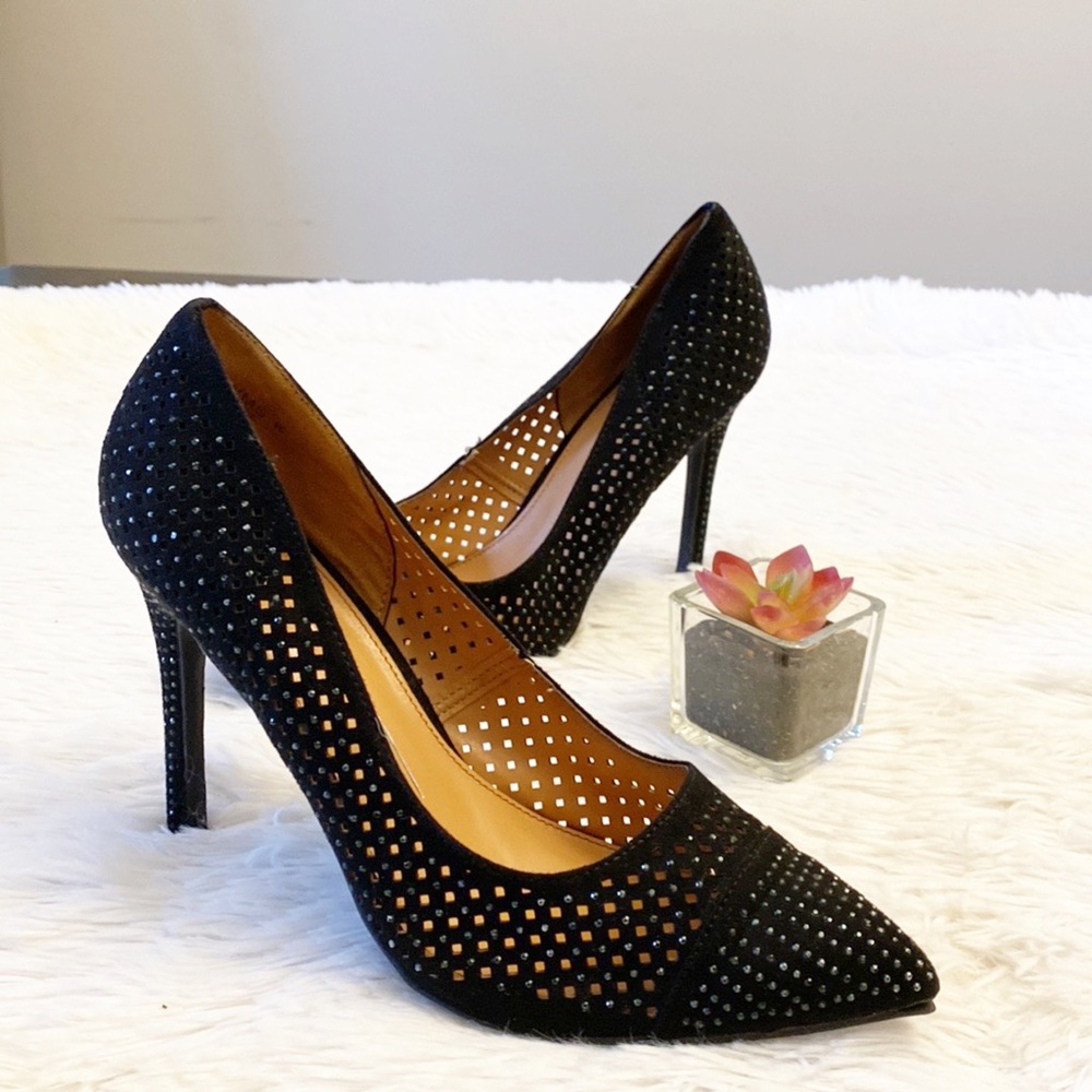 REPORT | Jackee Black Pointed Toe Beaded dress heel women size 8